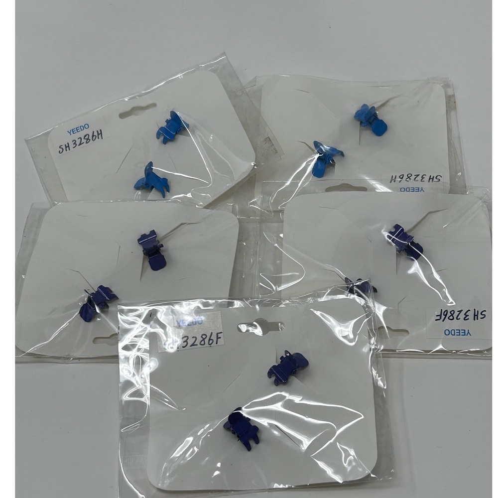 Mini Metal Hair Claw Clips Blue Purple 5 Pair Tiny Clamps